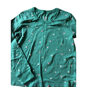 Women's WonderShop Christmas Sleep Shirt Green/Red Skiing Print Size M